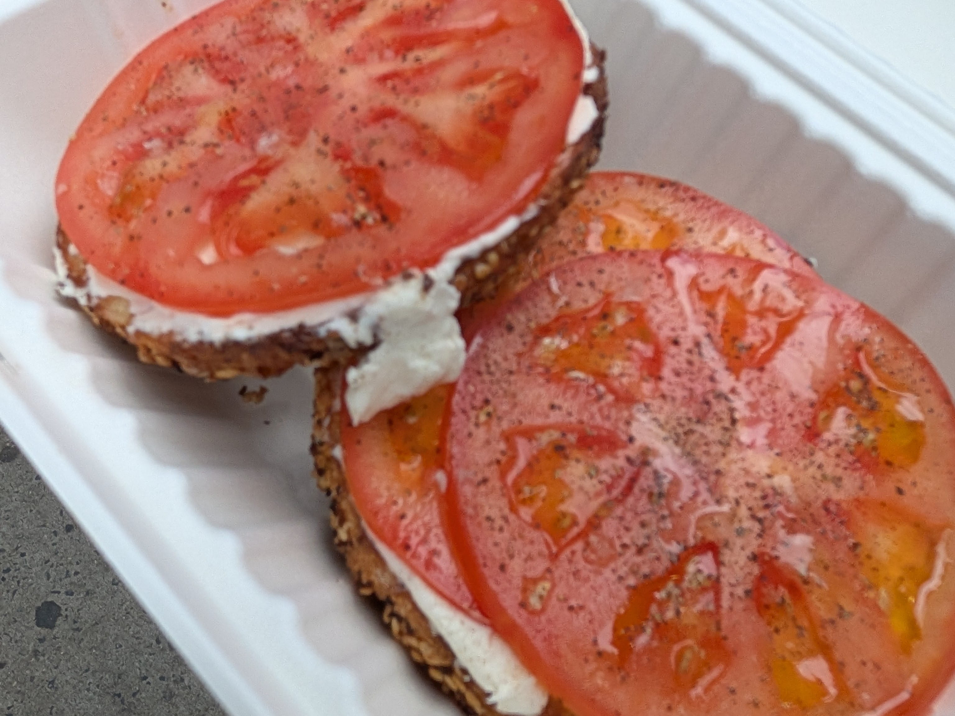 Tomato and cream cheese bagel from Apollo Bagels